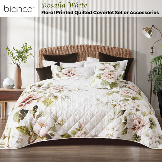Bianca Rosalia White Floral Printed Quilted Polyester Coverlet Set Super King - Mekamart Australia