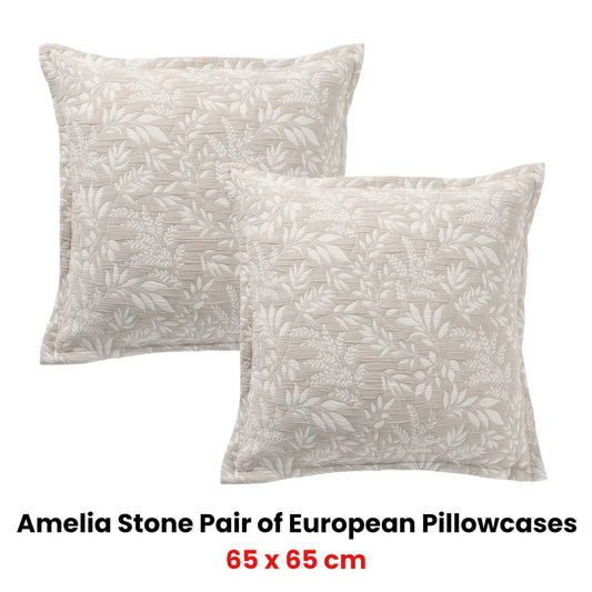 Bianca Pair of Ameila Stone European Pillowcases 65 x 65cm - Mekamart Australia