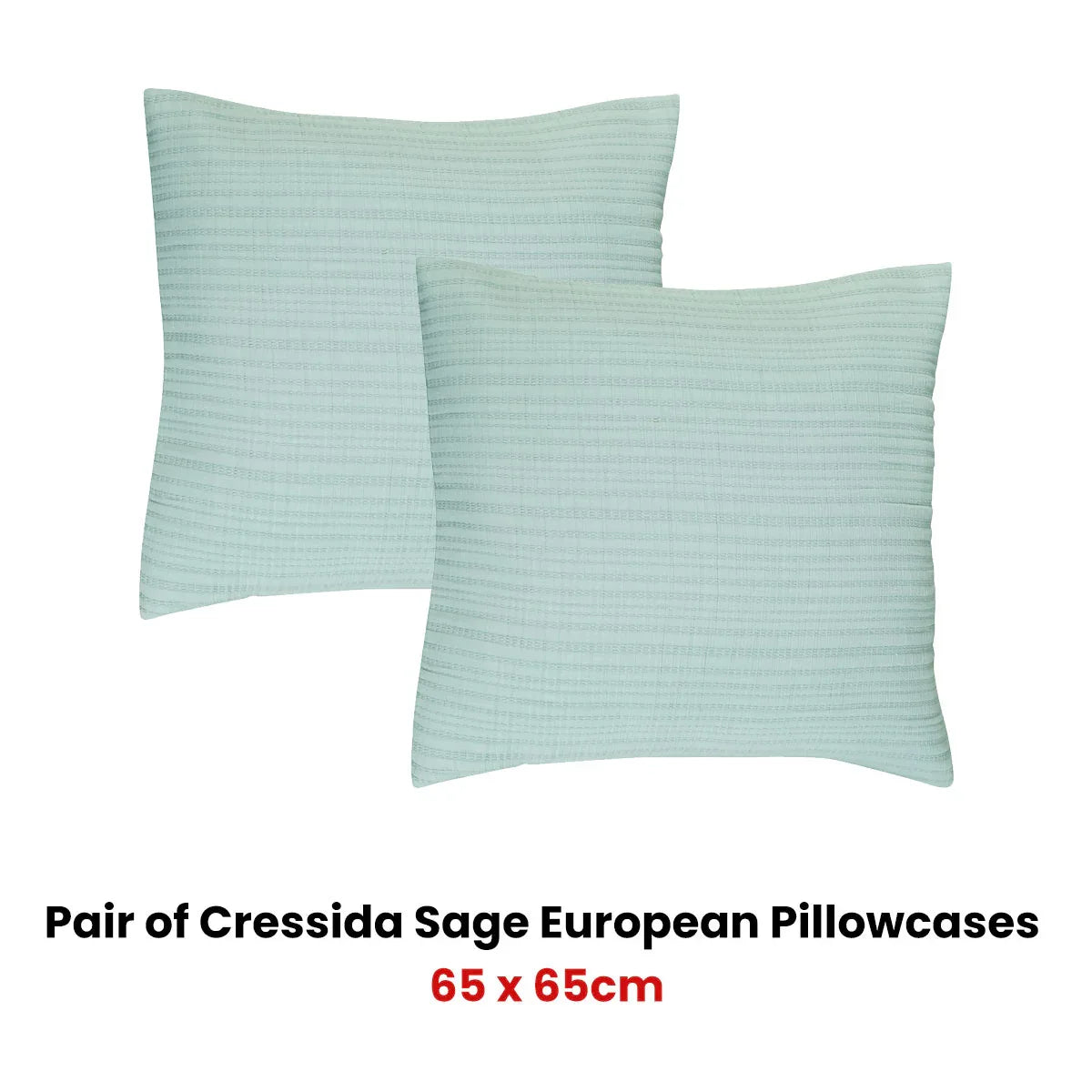 Bianca Pair of Cressida Sage European Pillowcases 65 x 65cm - Mekamart Australia
