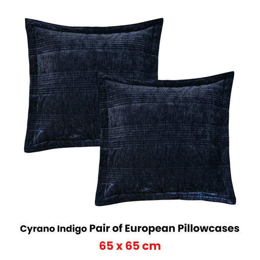 Bianca Pair of Cyrano Indigo European Pillowcases 65 x 65cm - Mekamart Australia