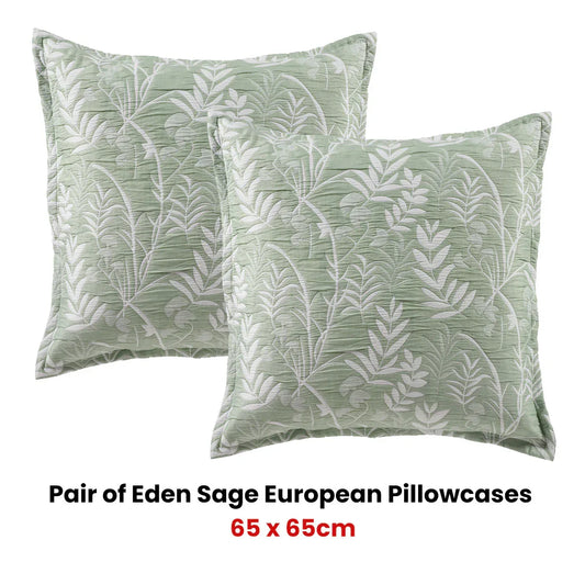 Bianca Pair of Eden Sage European Pillowcases - Mekamart Australia