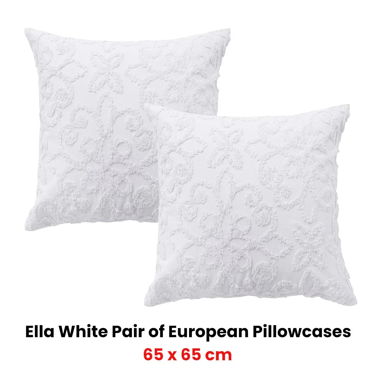 Bianca Pair of Ella White European Pillowcases 65 x 65cm - Mekamart Australia
