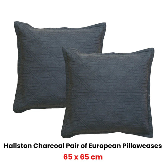 Bianca Pair of Hallston Charcoal European Pillowcases 65 x 65cm - Mekamart Australia