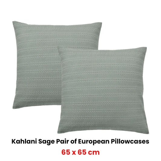 Bianca Pair of Kahlani Sage European Pillowcases 65 x 65cm - Mekamart Australia