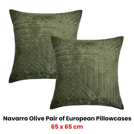 Bianca Pair of Navarro Olive European Pillowcases 65 x 65cm - Mekamart Australia