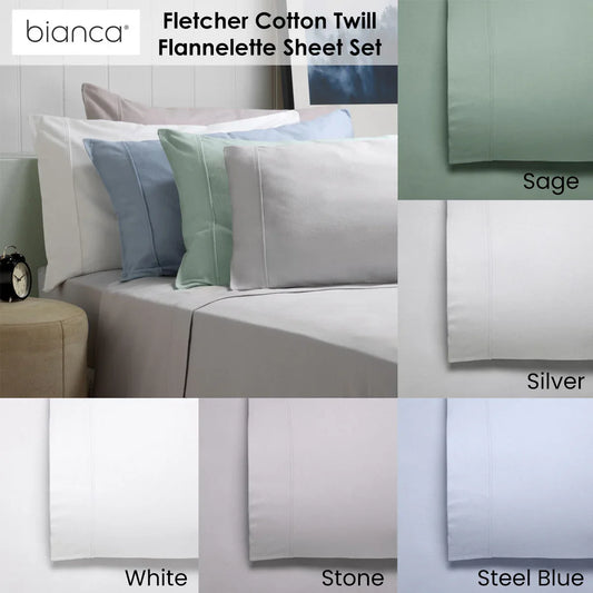 Bianca Fletcher Flannelette Cotton Sheet Set Sage Double - Mekamart Australia