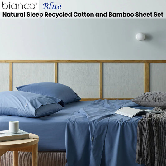 Bianca Natural Sleep Recycled Cotton and Bamboo Sheet Set Blue Split King - Mekamart Australia