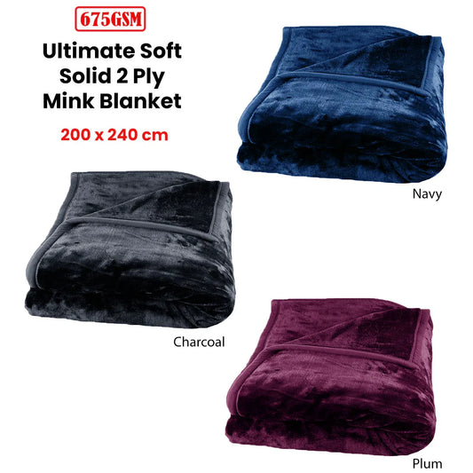 675gsm 2 Ply Solid Faux Mink Blanket Queen 200x240 cm Plum - Mekamart Australia