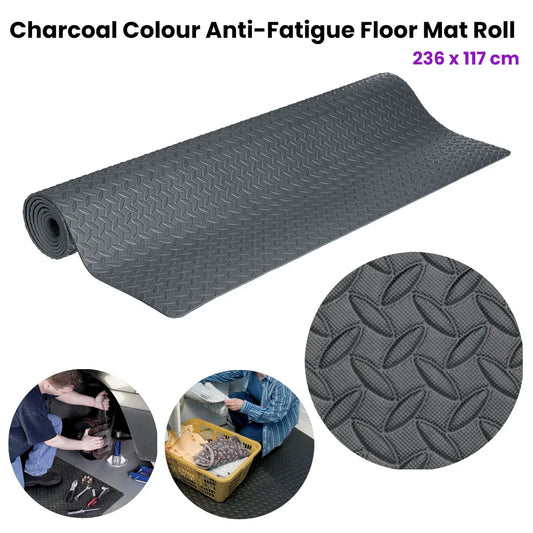 Tool Masters Charcoal Colour Anti-Fatigue Grip Mat Roll 236 x 117 cm - Mekamart Australia