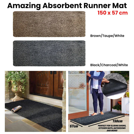 Amazing Absorbent Runner Mat 150 x 57 cm Black/Charcoal/White - Mekamart Australia