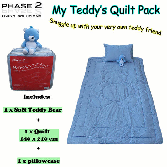 Phase 2 My Teddy's Quilt / Comforter Set with Toy Blue Single - Mekamart Australia