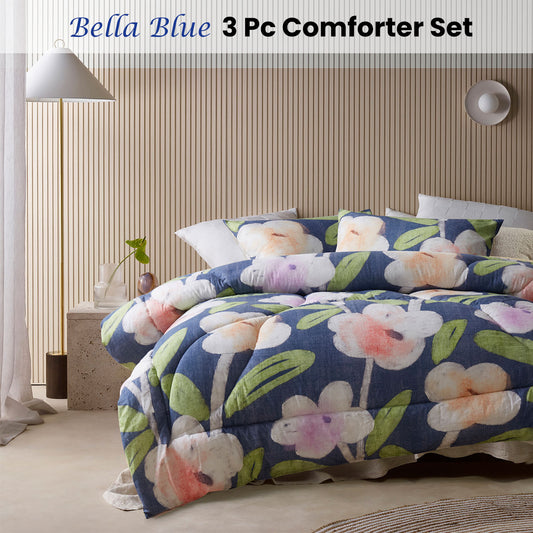 Accessorize Bella Blue Floral 3 Piece Comforter Set Double