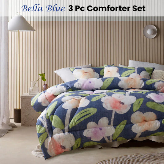 Accessorize Bella Blue Floral 3 Piece Comforter Set King - Mekamart Australia