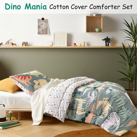 Happy Kids Dino Mania Green 2 Piece Comforter Set Single - Mekamart Australia