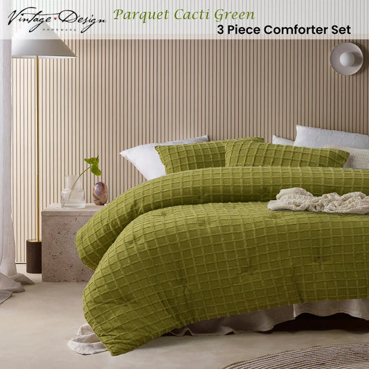 Vintage Design Homewares Parquet Cacti Green Comforter Set Queen - Mekamart Australia