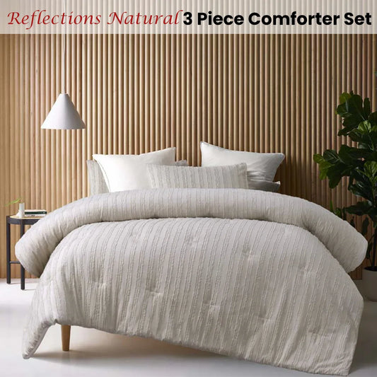 Vintage Design Homewares Reflections Natural 3 Piece Comforter Set King - Mekamart Australia