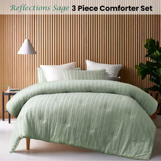 Vintage Design Homewares Reflections Sage 3 Piece Comforter Set Queen - Mekamart Australia