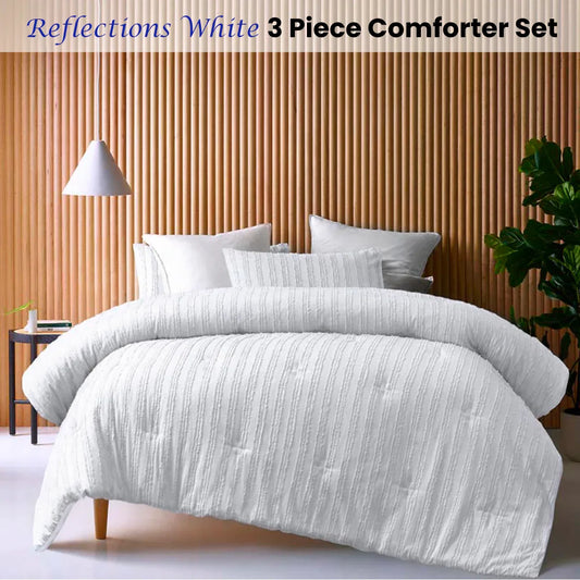 Vintage Design Homewares Reflections White 3 Piece Comforter Set King - Mekamart Australia