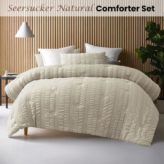 Accessorize Seersucker Natural 3 Piece Comforter Set King - Mekamart Australia
