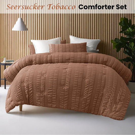 Accessorize Seersucker Tobacco 3 Piece Comforter Set Queen - Mekamart Australia