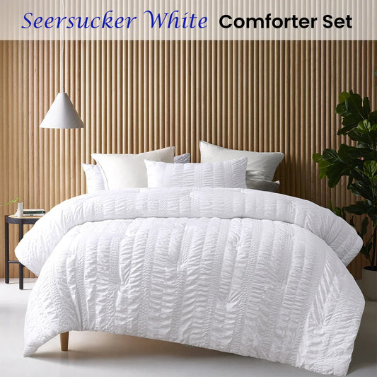 Accessorize Seersucker White 3 Piece Polyester Comforter Set King - Mekamart Australia