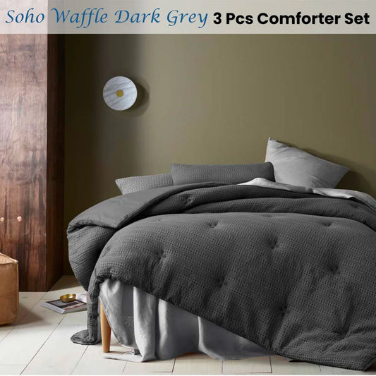 Accessorize Soho Waffle Dark Grey 3 Piece Comforter Set King - Mekamart Australia