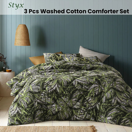 Accessorize Styx Washed Cotton Printed 3 Piece Comforter Set Queen - Mekamart Australia