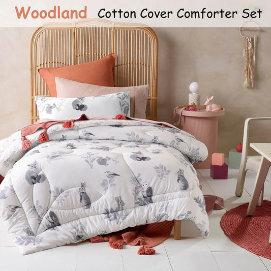 Happy Kids Woodland White 2 Piece Comforter Set Single - Mekamart Australia
