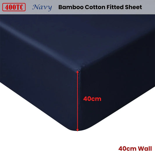 Accessorize 400TC Navy Bamboo Cotton Fitted Sheet 40cm Wall King Single - Mekamart Australia
