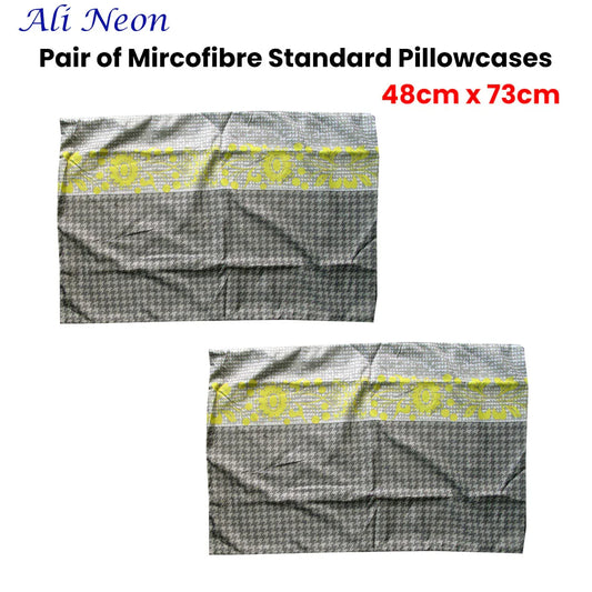 Pair of Microfiber Polyester Ali Neon Grey/Green Standard Pillowcases by Home Innovations - Mekamart Australia