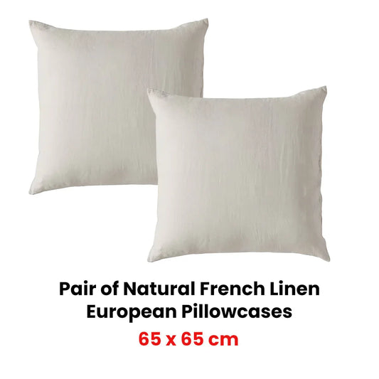 Vintage Design Homewares Pair of Natural French Linen European Pillowcases - Mekamart Australia