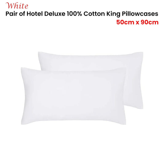 Accessorize Pair of White Hotel Deluxe Cotton King Pillowcases 50cm x 90cm - Mekamart Australia