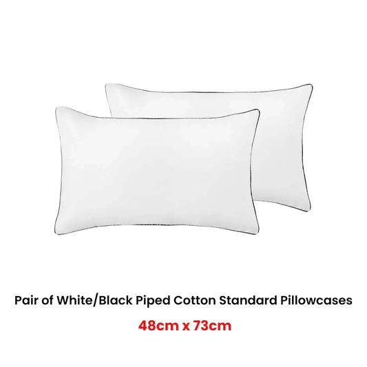 Accessorize Pair of White/Black Piped Hotel Deluxe Cotton Standard Pillowcases - Mekamart Australia