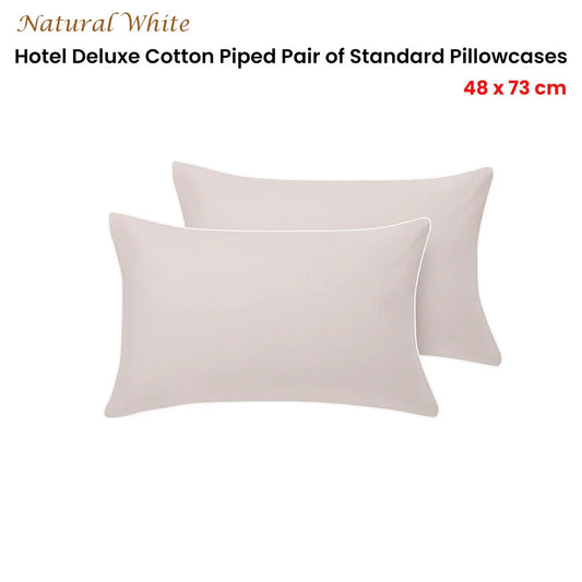 Accessorize Pair of White/Natural Piped Hotel Deluxe Cotton Standard Pillowcases - Mekamart Australia