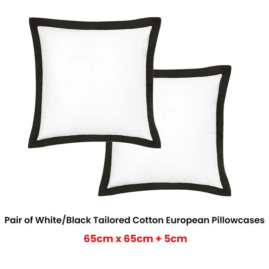 Accessorize Pair of White/Black Tailored Hotel Deluxe Cotton European Pillowcases - Mekamart Australia