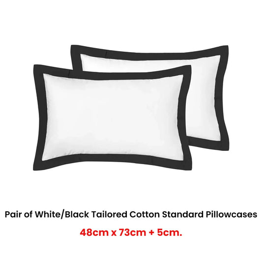 Accessorize Pair of White/Black Tailored Hotel Deluxe Cotton Standard Pillowcases - Mekamart Australia