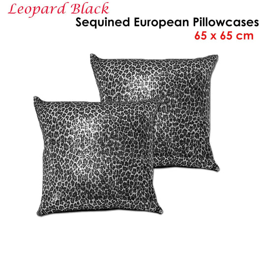 Accessorize Pair of Leopard Black Sequined European Pillowcases - Mekamart Australia