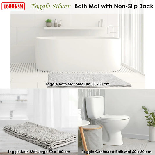 Toggle Microfiber Bath Mat Large Silver - Mekamart Australia