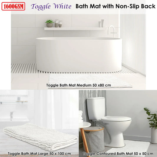 Toggle Microfiber Bath Mat Large White - Mekamart Australia