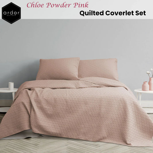 Ardor Chloe Powder Pink 3 Pcs Quilted Coverlet Set Queen/King - Mekamart Australia