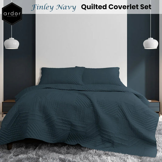 Ardor Finley Navy 3 Pcs Quilted Coverlet Set Queen/King - Mekamart Australia