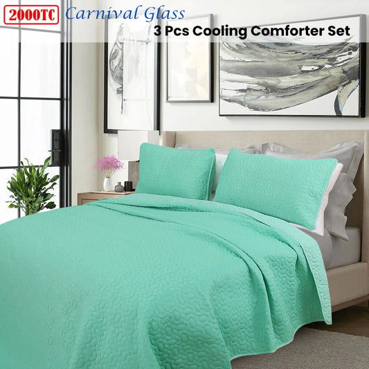 Shangri La 2000TC Carnival Glass Cooling Embroidered 3 Pcs Comforter Set Queen - Mekamart Australia