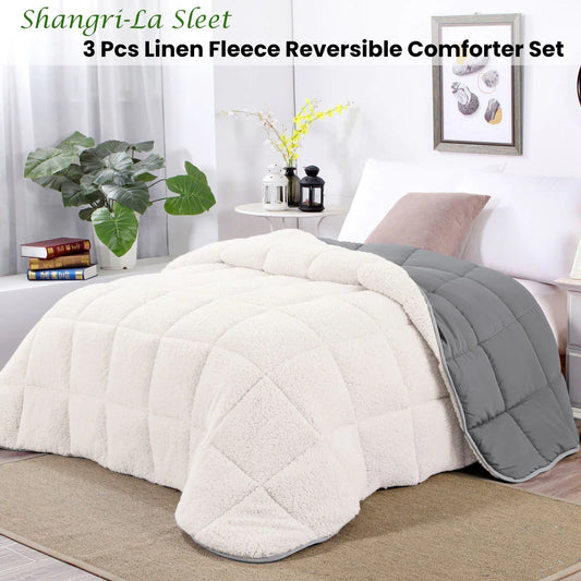 Shangri La Sleet Sherpa Fleece Reversible 3 Pcs Comforter Set Queen - Mekamart Australia