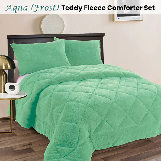 Ramesses Teddy Fleece 3 Pcs Comforter Set Aqua (Frost) Queen - Mekamart Australia