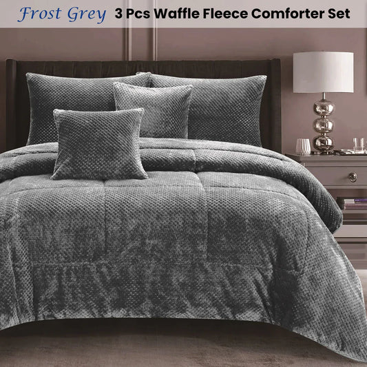 Ramesses Waffle Fleece Frost Grey 3 Pcs Comforter Set Queen - Mekamart Australia