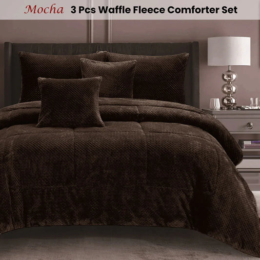 Ramesses Waffle Fleece Mocha 3 Pcs Comforter Set Double - Mekamart Australia
