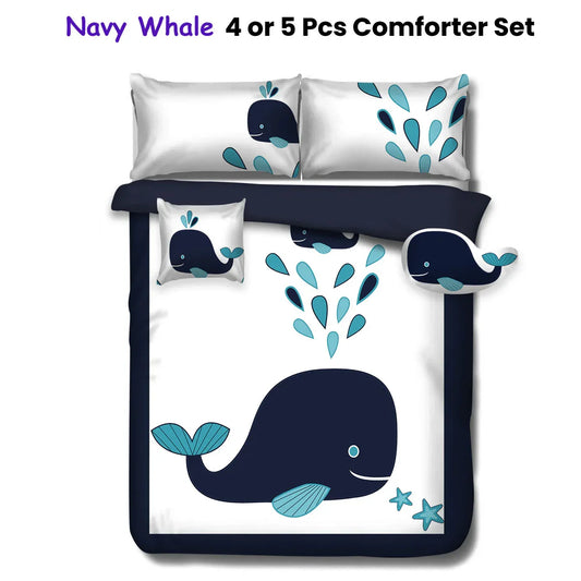 Ramesses Navy Whale Kids Advventure 5 Pcs Comforter Set Double - Mekamart Australia