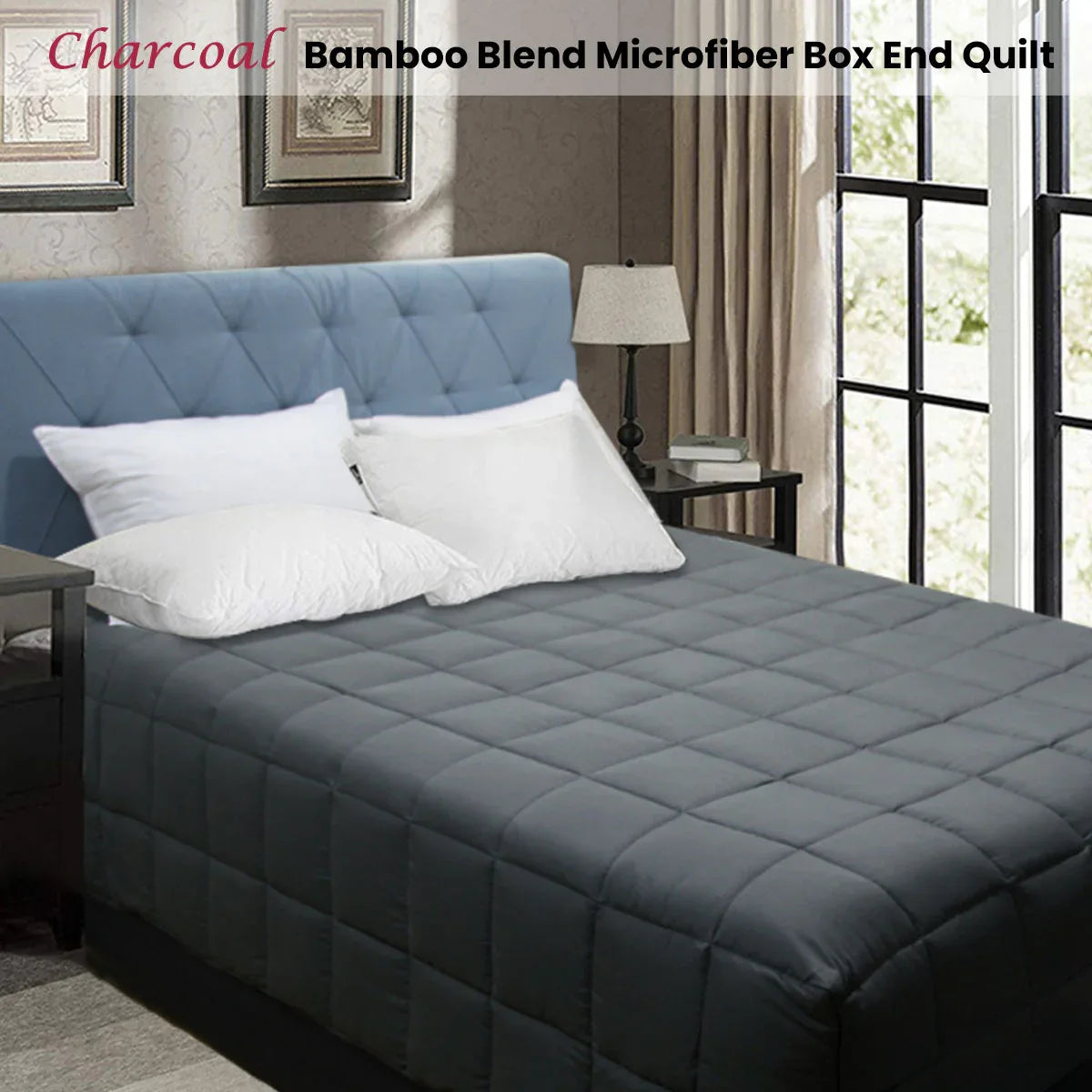 Shangri La Bamboo Blend Microfiber Box End Quilt Charcoal Double - Mekamart Australia