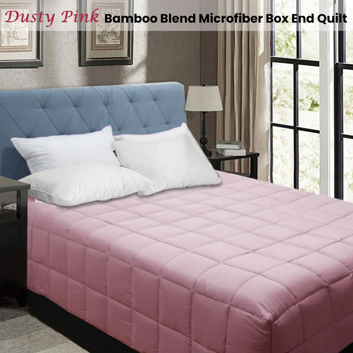 Shangri La Bamboo Blend Microfiber Box End Quilt Dusty Pink Queen - Mekamart Australia