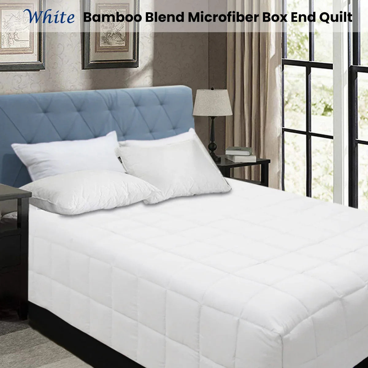 Shangri La Bamboo Blend Microfiber Box End Quilt White Queen - Mekamart Australia
